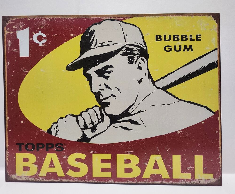Topps Baseball 1¢ Bubble Gum Metal Tin Sign 16x12.5 2006 Retro Reproduction